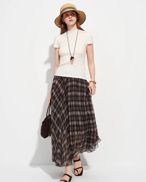 Semi-High Neck Short-Sleeve Knit Sweater