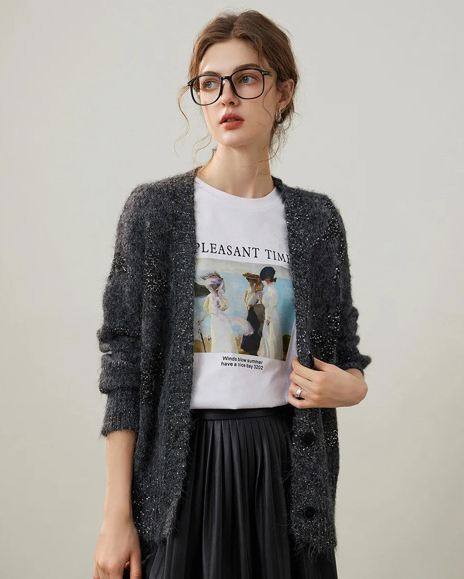 Bright Yarn V-Neck Knit Cardigan