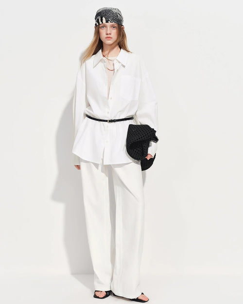 Loose-Fit Cotton Stand-Collar Shirt