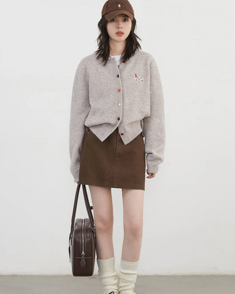 Relaxed Knit Cardigan With Round Neck