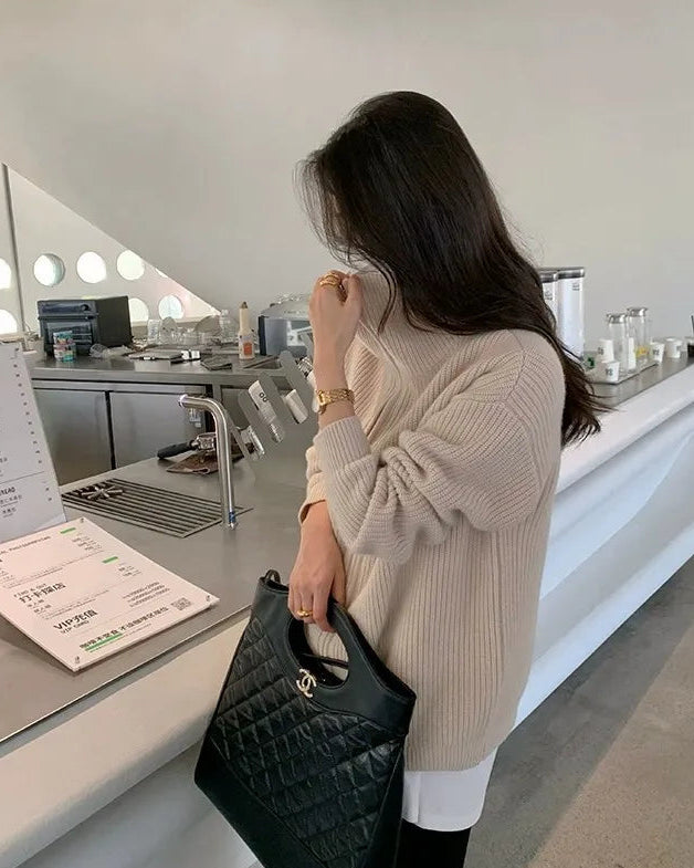 Stand Collar Zipper Cashmere Knit Cardigan