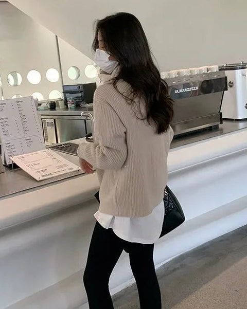 Stand Collar Zipper Cashmere Knit Cardigan