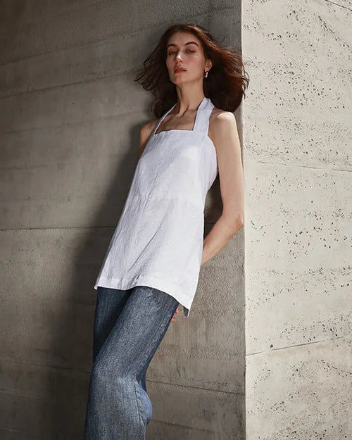 Sleeveless Linen Backless Halter Top