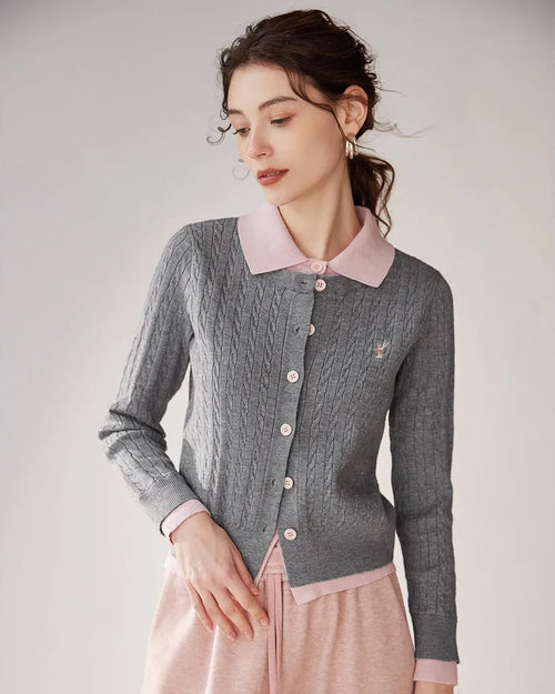 Color-Blocked Faux Two-Piece Knit Cardigan