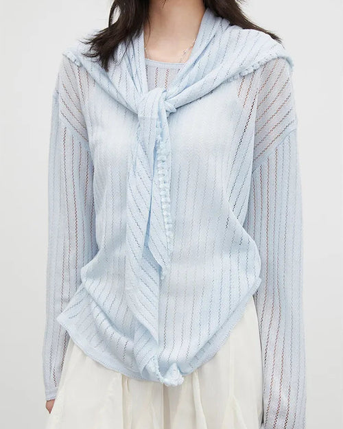 Hollow-Out Slant Shoulder Knit Top