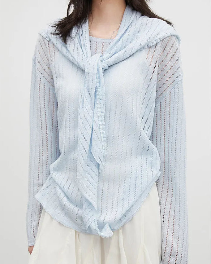 Hollow-Out Slant Shoulder Knit Top