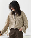 Plaid Embroidered Square-Neck Loose Shirt