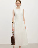Wood Ear Edge Linen Round Neck Sleeveless Dress