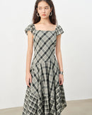 Square Neck Plaid A-Line Dress