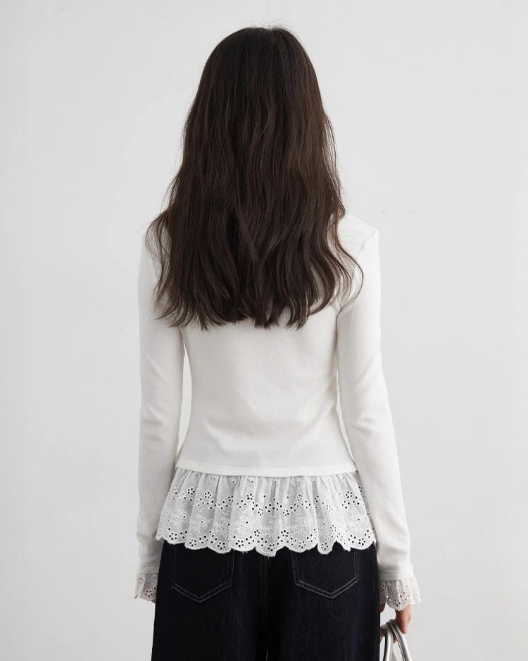 High-Neck Slim-Fit T-Shirt With Spliced Hem