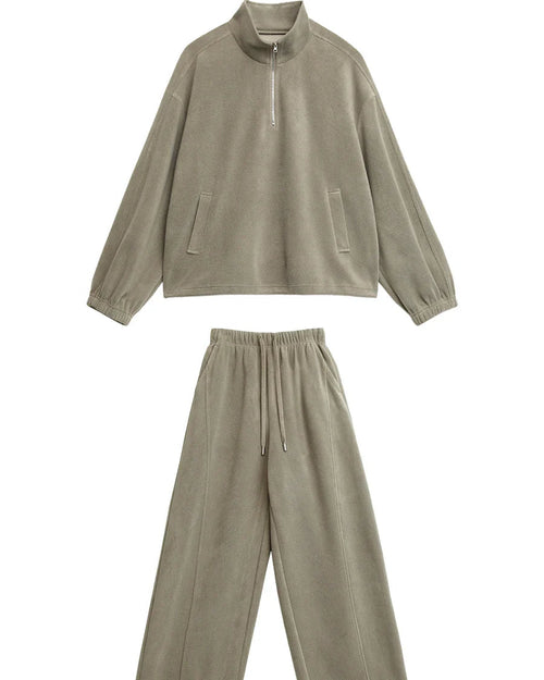 Granular Velvet Stand-Collar Two-Piece Set