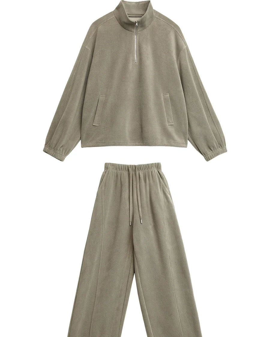 Granular Velvet Stand-Collar Two-Piece Set