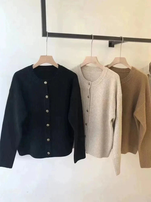 Round Neck Cashmere Short Cardigan