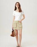 Soft Stretchy Square-Neck Knit T-Shirt