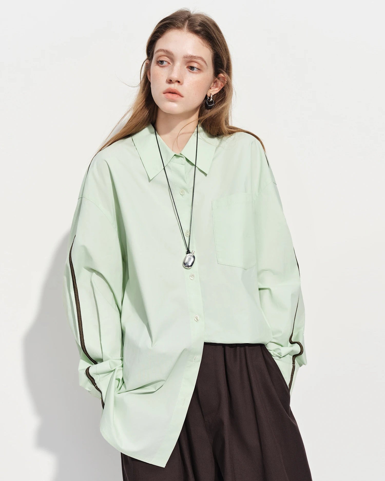 Loose-Fit Cotton Stand-Collar Shirt