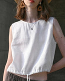 Linen Sleeveless O-Neck Casual Top