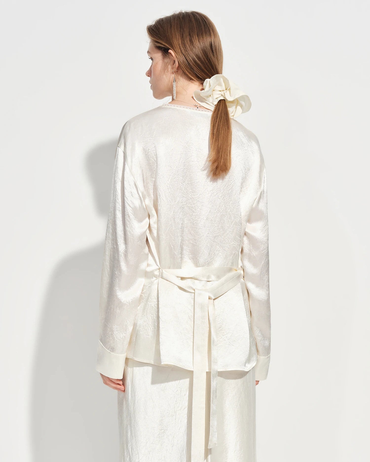 Elegant V-Neck Satin Long-Sleeve Shirt