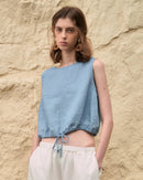 Linen Drawstring Crew Neck Cropped Vest