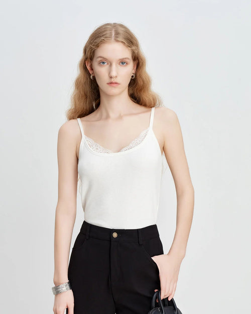Ribbed Lace Trim Camisole