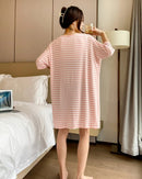 Modal Stripe Short Sleeve V-Neck Sleep Dress