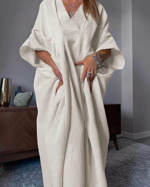 V-Neck Half Sleeve Cotton Maxi Dress