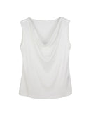 Silk-Viscose Draped Collar Sleeveless Tank Top