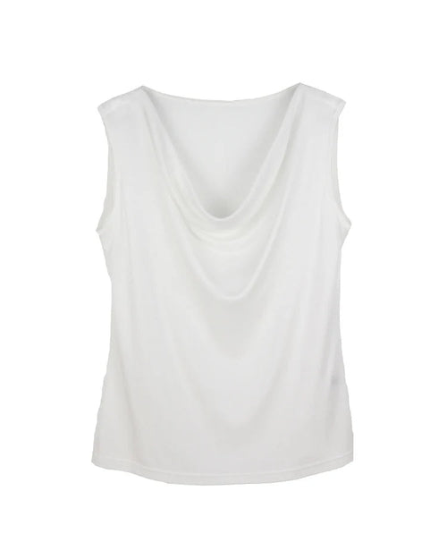 Silk-Viscose Draped Collar Sleeveless Tank Top