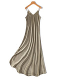 Mulberry Silk Spaghetti Strap V-Neck Fit-and-Flare Maxi Dress