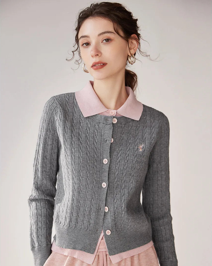 Color-Blocked Faux Two-Piece Knit Cardigan