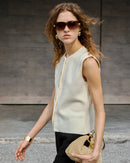 Retro Round Neck Button Sleeveless Vest