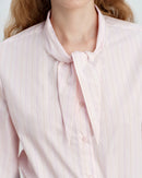 Striped Cotton Bunny-Tie Collar Shirt