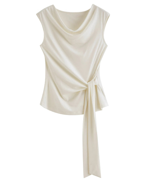 Pleated V-Neck Sleeveless Knit T-Shirt