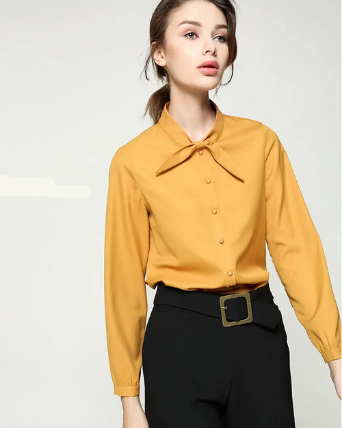 Solid Color Collar Tie Single-Breasted Shirt