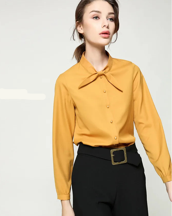 Solid Color Collar Tie Single-Breasted Shirt