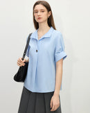 Collared Cotton Blend Short-Sleeved Shirt