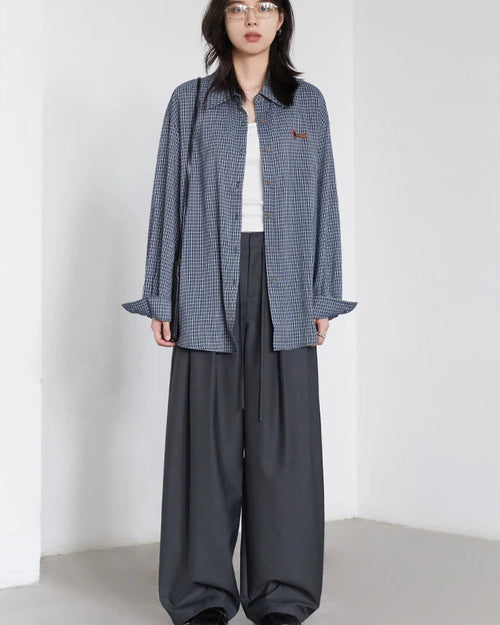 Drawstring Pleated Wide-Leg Suit Trousers