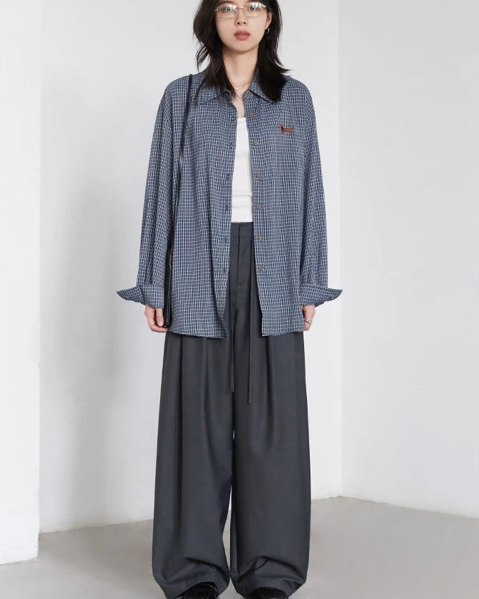 Drawstring Pleated Wide-Leg Suit Trousers