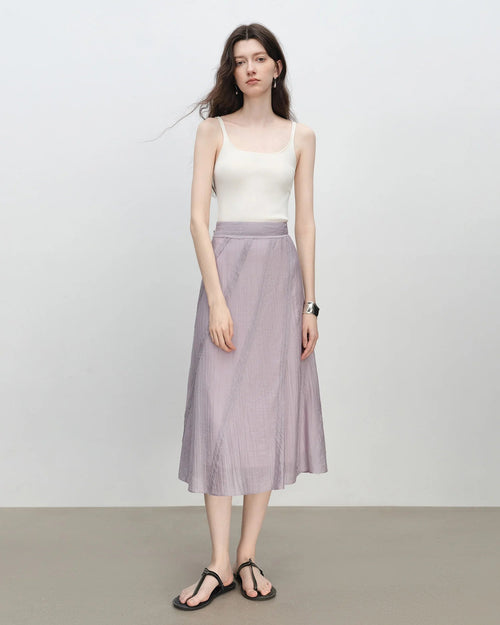Natural Waist Bias-Cut Midi Skirt