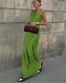 Satin Spaghetti-Strap Backless Floor-Length Dress