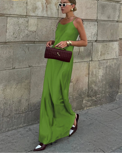 Satin Spaghetti-Strap Backless Floor-Length Dress