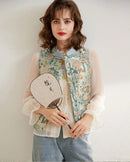 Elegant Jacquard Floral Round Neck Button Vest
