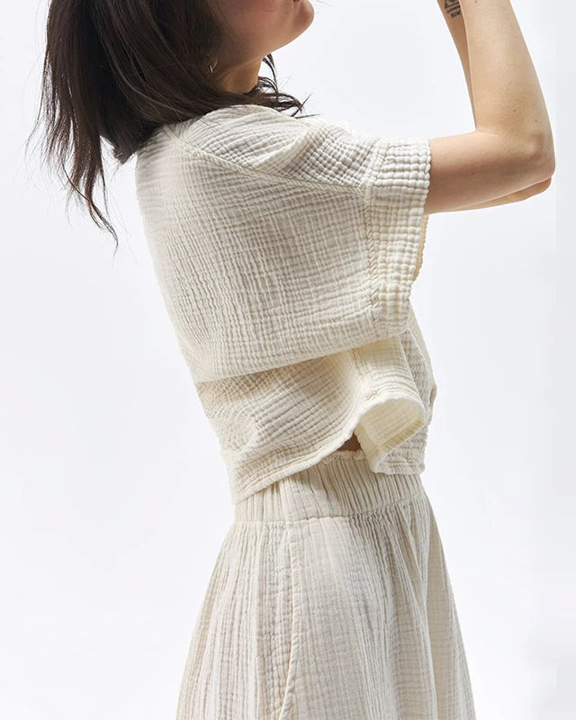 Loose-Fit V-Neck Cotton Gauze T-Shirt