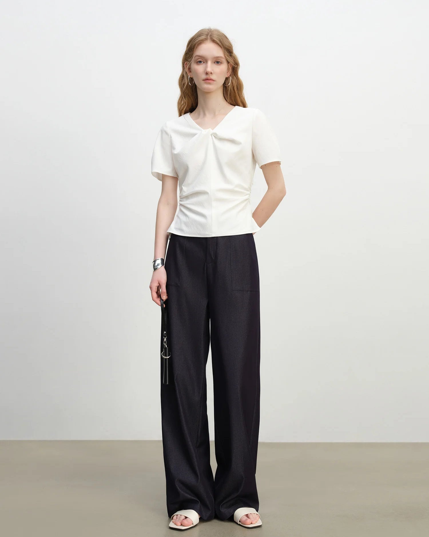 Mid-Rise Straight-Leg Wide-Leg Pants