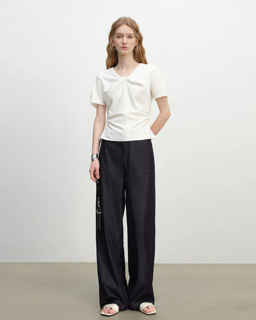 Mid-Rise Straight-Leg Wide-Leg Pants