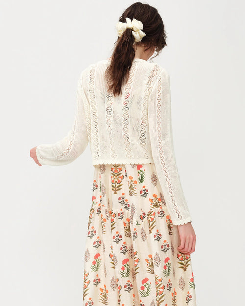 Linen Blend Open-Knit Lace-Up Cardigan