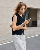 Retro Round Neck Button Sleeveless Vest