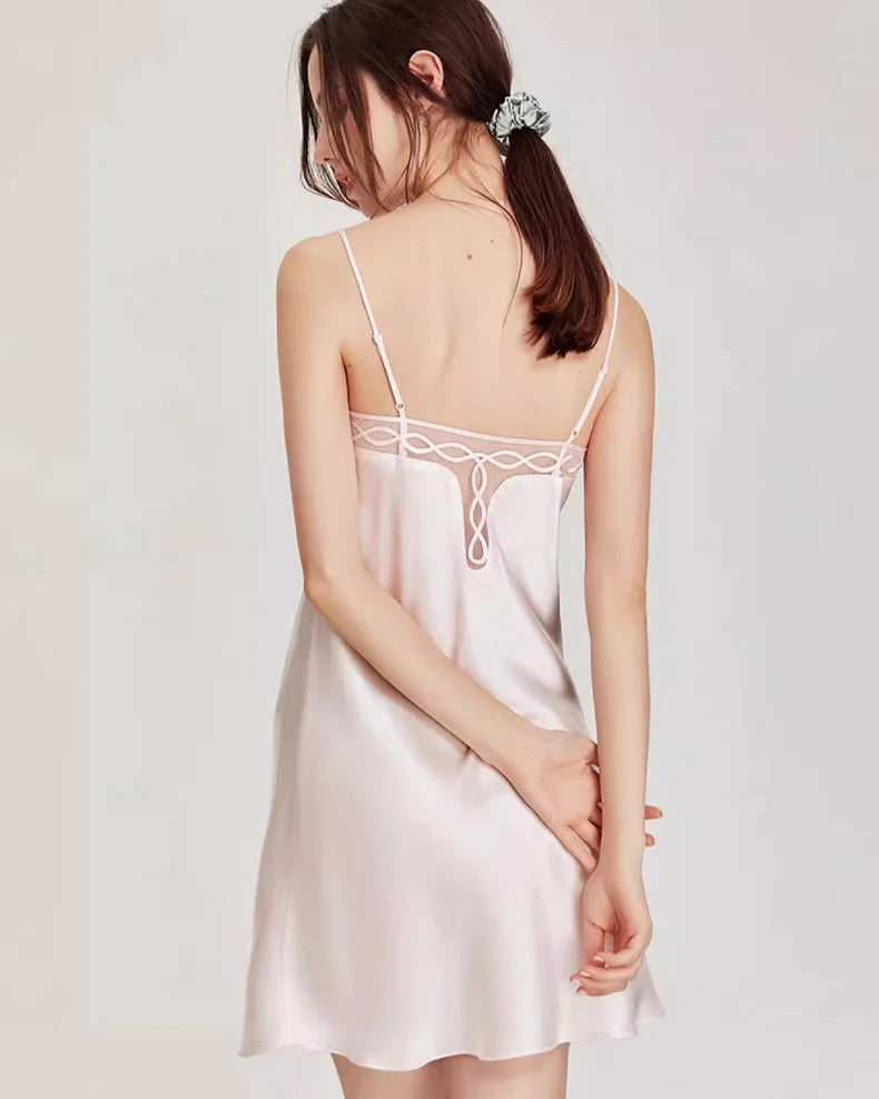 Mulberry Silk Lace-Trim Sleeveless Nightgown