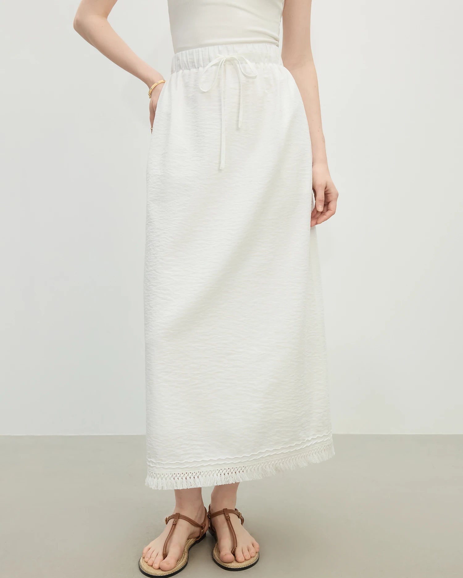 Loose-Fit Solid-Color A-Line Knit Skirt