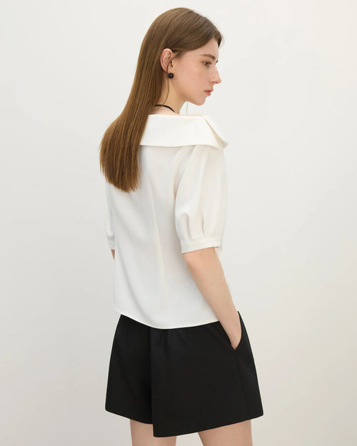 Asymmetric Collar Crinkle Office Shirt