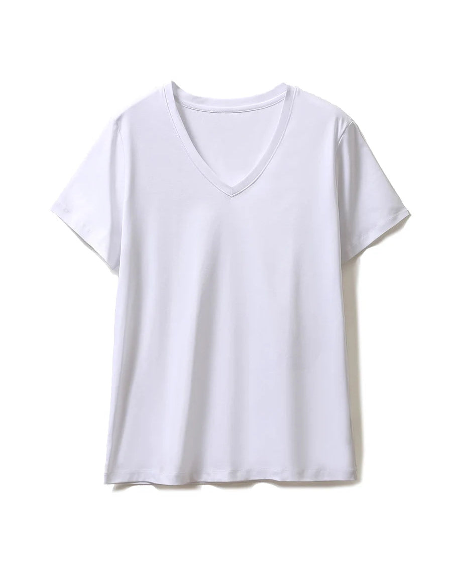 Silk-Cotton-Modal V-Neck Short Sleeve Tee